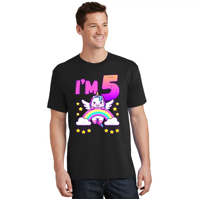 Birthday Girl 5 Year Old Unicorn Rainbow 5th Birthday T-Shirt