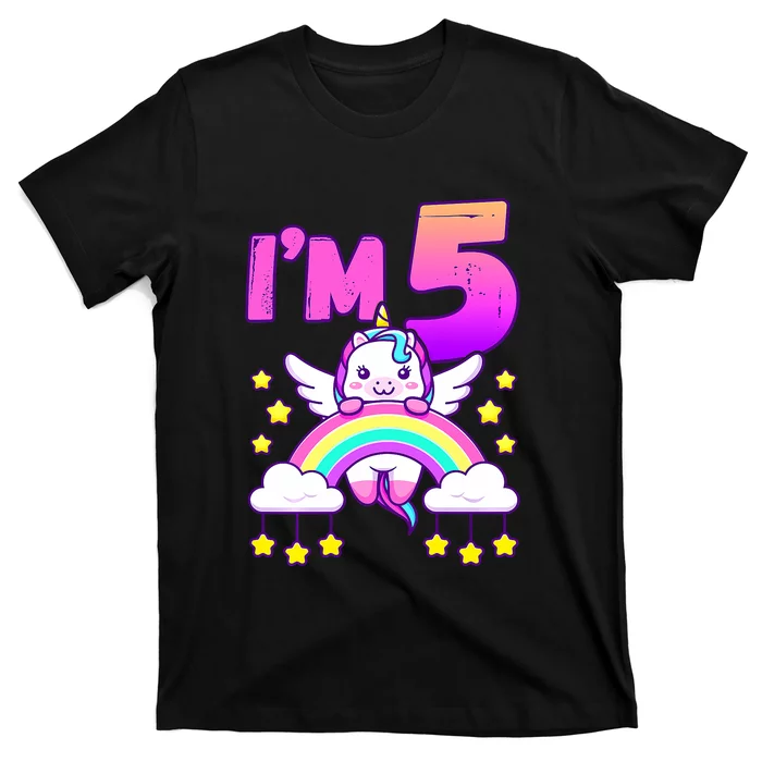 Birthday Girl 5 Year Old Unicorn Rainbow 5th Birthday T-Shirt