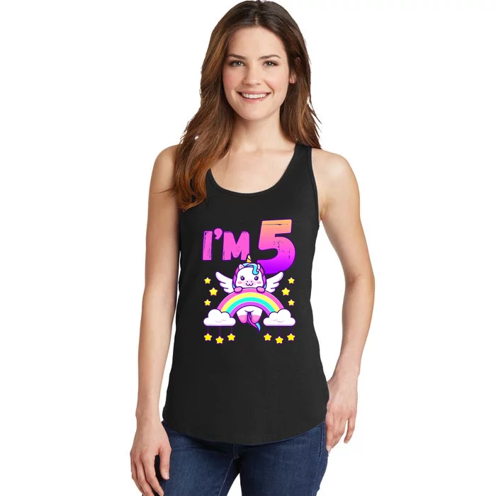 Birthday Girl 5 Year Old Unicorn Rainbow 5th Birthday Ladies Essential Tank