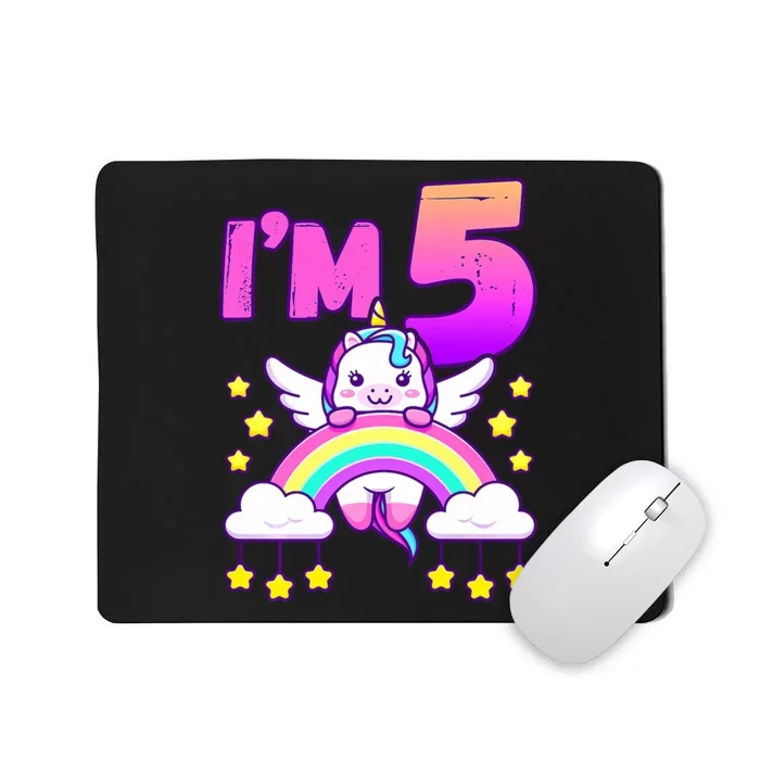 Birthday Girl 5 Year Old Unicorn Rainbow 5th Birthday Mousepad