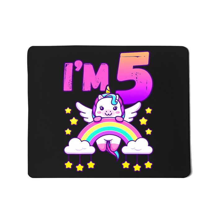 Birthday Girl 5 Year Old Unicorn Rainbow 5th Birthday Mousepad