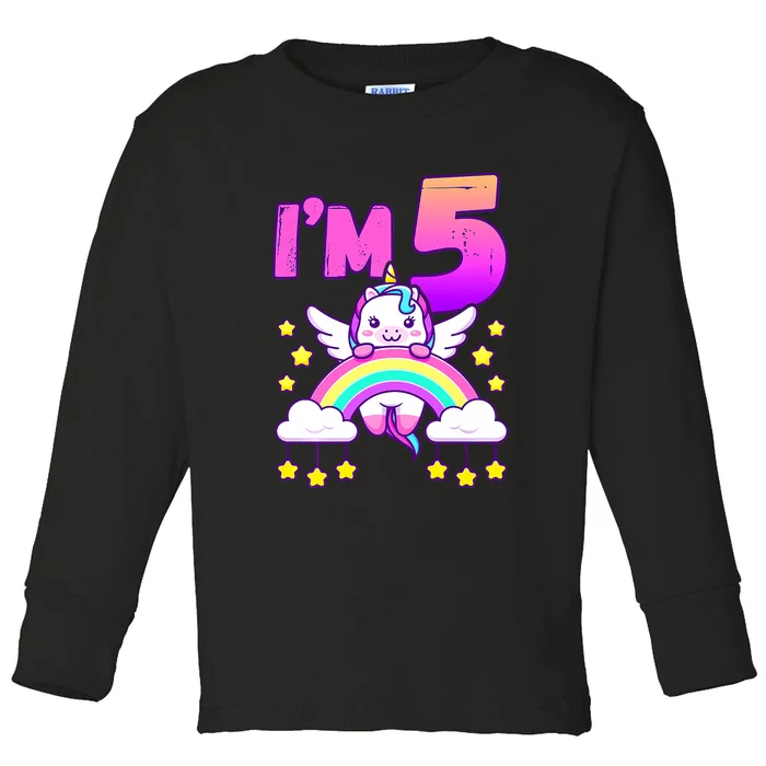 Birthday Girl 5 Year Old Unicorn Rainbow 5th Birthday Toddler Long Sleeve Shirt