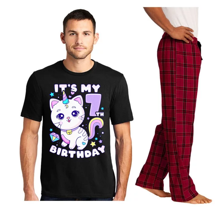 Birthday girl 7 years old cat unicorn 7th birthday Pajama Set