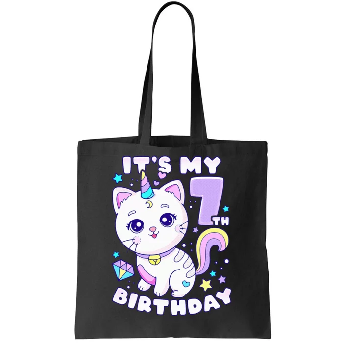 Birthday girl 7 years old cat unicorn 7th birthday Tote Bag