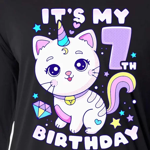 Birthday girl 7 years old cat unicorn 7th birthday Cooling Performance Long Sleeve Crew