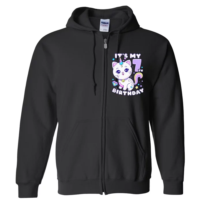 Birthday girl 7 years old cat unicorn 7th birthday Full Zip Hoodie