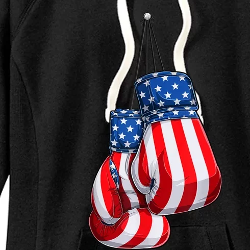 Box Gloves American Flag 4th of July Boxing Women's Fleece Hoodie