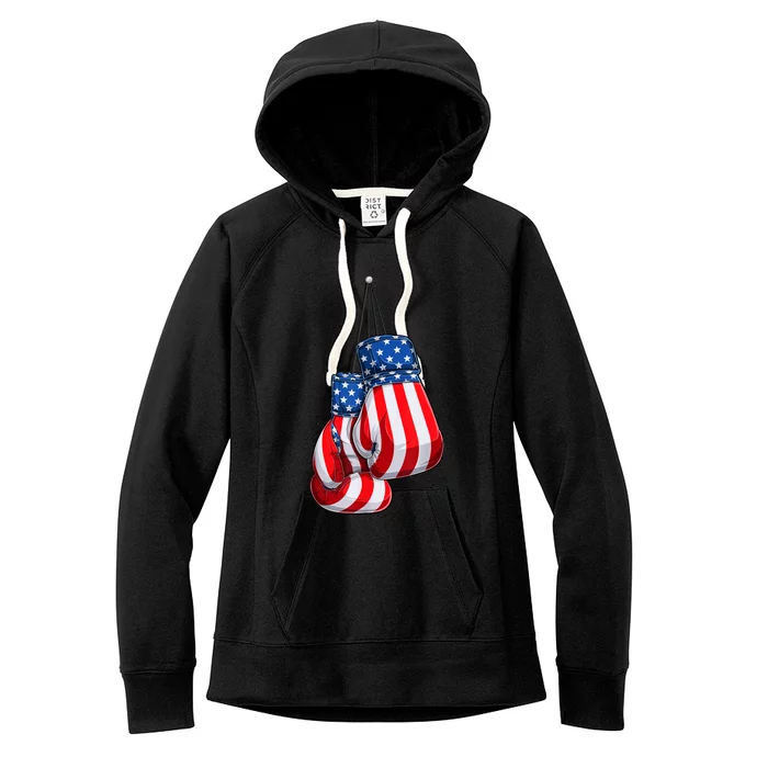 Box Gloves American Flag 4th of July Boxing Women's Fleece Hoodie