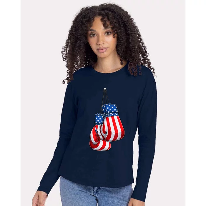 Box Gloves American Flag 4th of July Boxing Womens Cotton Relaxed Long Sleeve T-Shirt