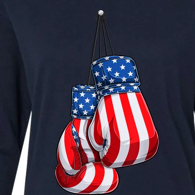 Box Gloves American Flag 4th of July Boxing Womens Cotton Relaxed Long Sleeve T-Shirt