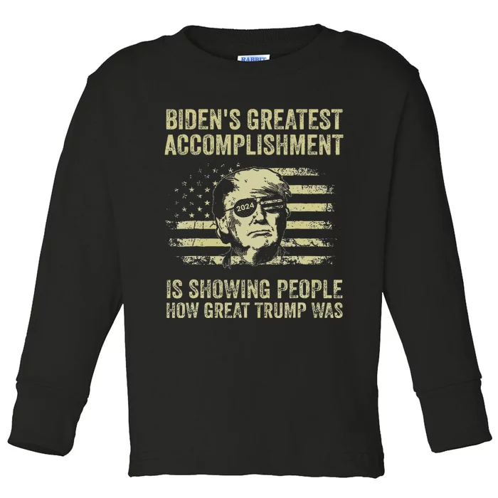 BidenS Greatest Accomplishment Is Showing Trump 2024 Toddler Long Sleeve Shirt