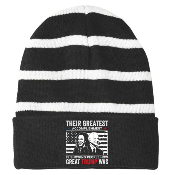 BidenS Greatest Accomplishment Funny Pro Donald Trump Striped Beanie with Solid Band