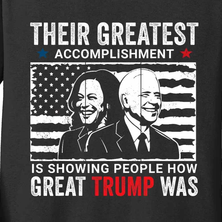 BidenS Greatest Accomplishment Funny Pro Donald Trump Kids Long Sleeve Shirt