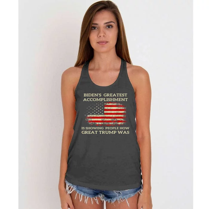 Bidens Greatest Accomplishment Is Showing Trump 2024 Women's Knotted Racerback Tank