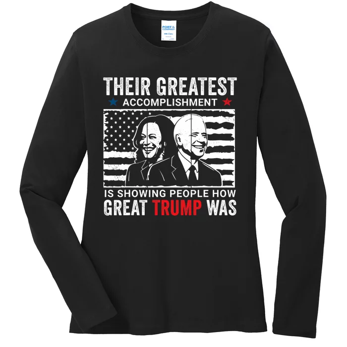 BidenS Greatest Accomplishment Funny Pro Donald Trump. Ladies Long Sleeve Shirt