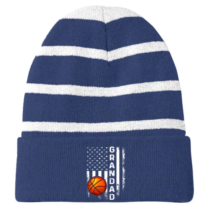 Basketball Grandad American Flag Vintage Christmas Xmas Premium Striped Beanie with Solid Band