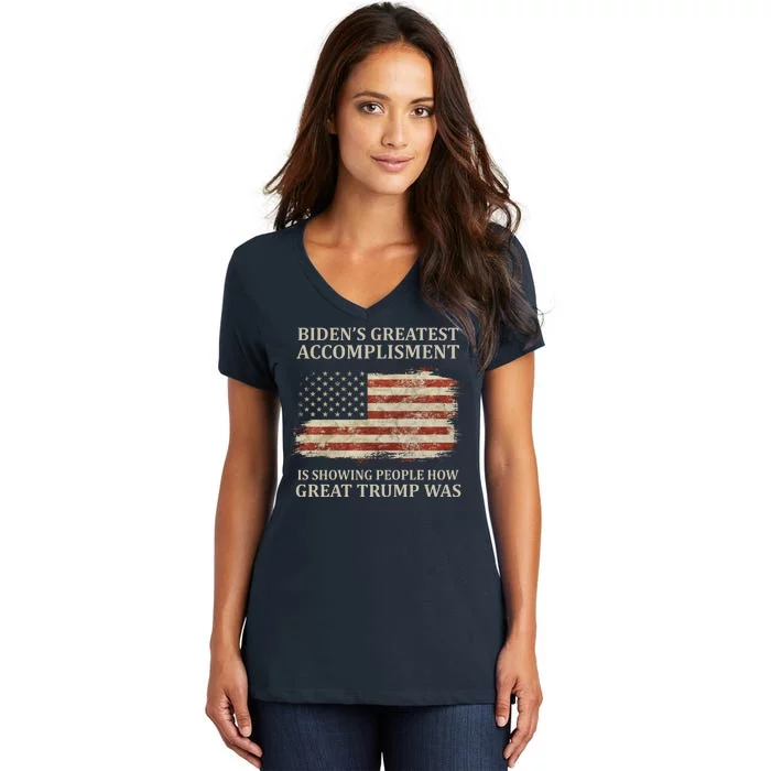 Bidens Greatest Accomplishment Is Showing People How Great Trump Was Usa Women's V-Neck T-Shirt