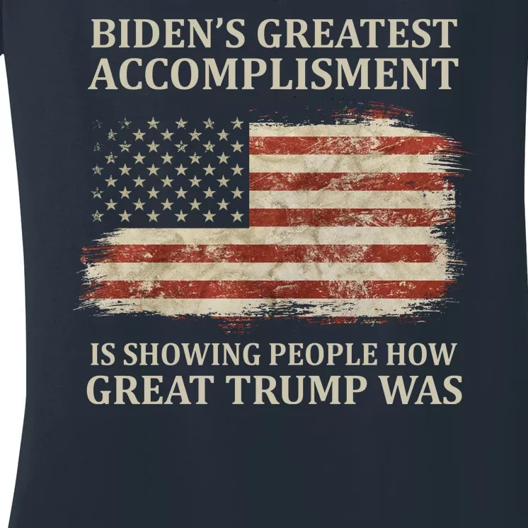 Bidens Greatest Accomplishment Is Showing People How Great Trump Was Usa Women's V-Neck T-Shirt