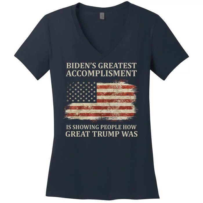 Bidens Greatest Accomplishment Is Showing People How Great Trump Was Usa Women's V-Neck T-Shirt