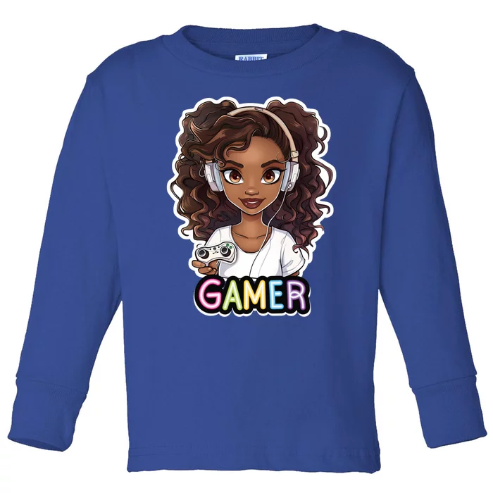 Black Gamer Anime Melanin Sista Afro Magic Funny Gift Toddler Long Sleeve Shirt