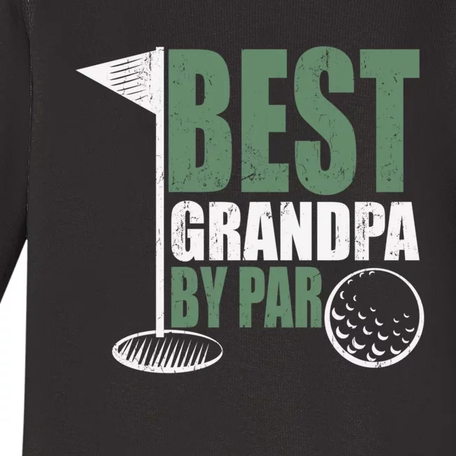 Best Grandpa By Par Father's Day Distressed Baby Long Sleeve Bodysuit