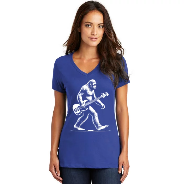 Bass Guitarist Bigfoot Bass Guitar Player Sasquatch Gift Women's V-Neck T-Shirt