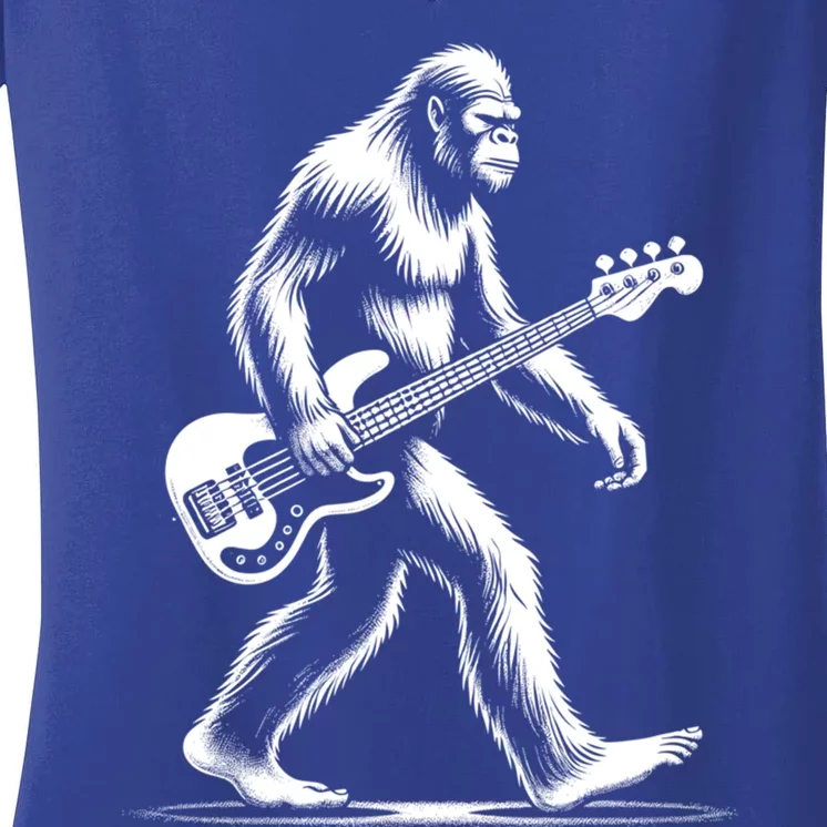 Bass Guitarist Bigfoot Bass Guitar Player Sasquatch Gift Women's V-Neck T-Shirt