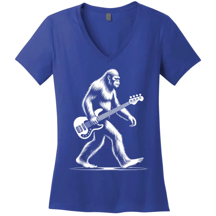 Bass Guitarist Bigfoot Bass Guitar Player Sasquatch Gift Women's V-Neck T-Shirt