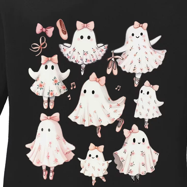 Ballet Ghost Ballet Dancer Spooky Dance Teacher Halloween Ladies Long Sleeve Shirt