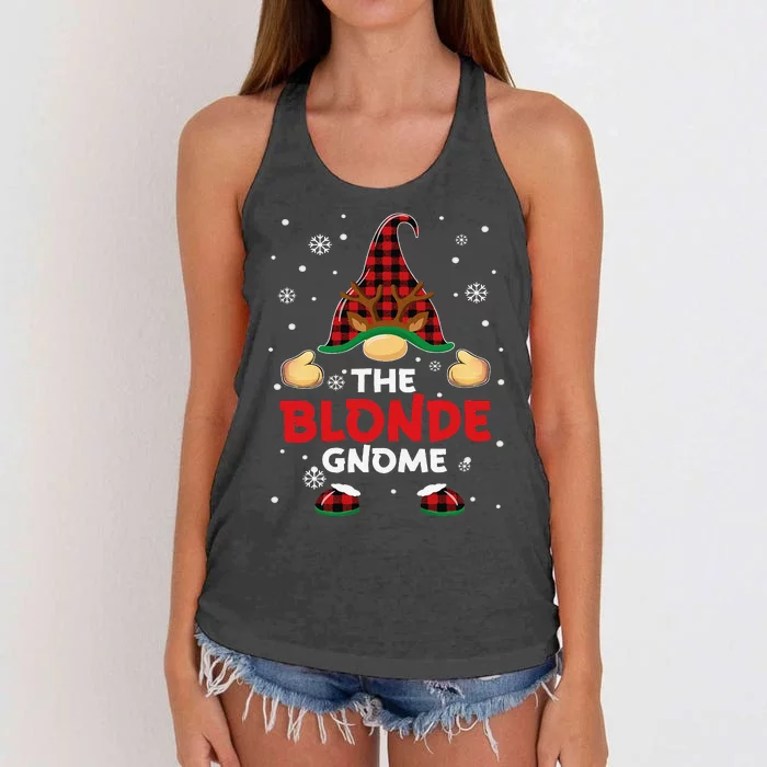 Blonde Gnome Buffalo Plaid Matching Family Christmas Pajama Women's Knotted Racerback Tank