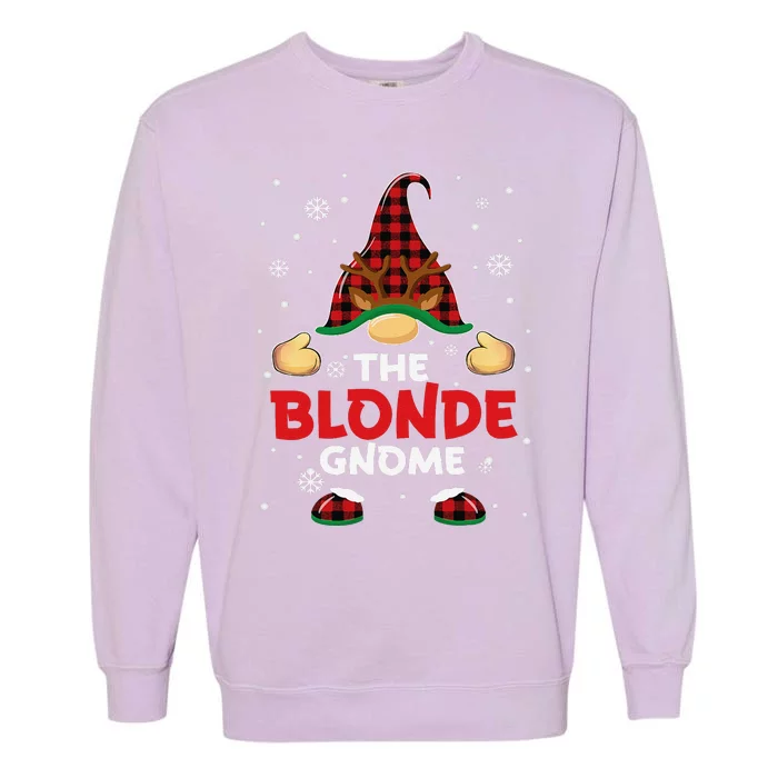 Blonde Gnome Buffalo Plaid Matching Family Christmas Pajama Garment-Dyed Sweatshirt