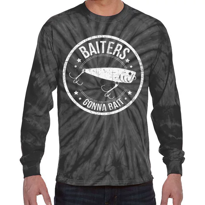 Baiters Gonna Bait Funny Fishing Bait & Tackle Distressed Tie-Dye Long Sleeve Shirt