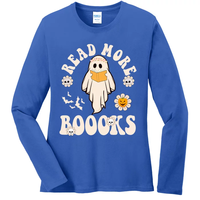 Booooks Ghost Boo Reading Books Library Halloween Teacher Cute Gift Ladies Long Sleeve Shirt