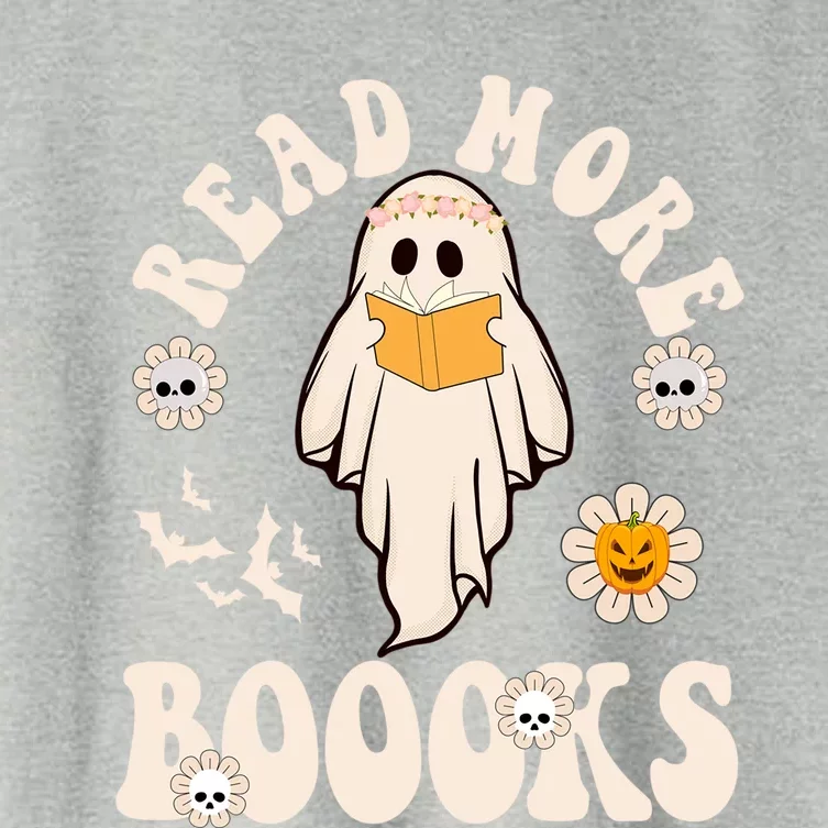 Booooks Ghost Boo Reading Books Library Halloween Teacher Cute Gift Women's Crop Top Tee