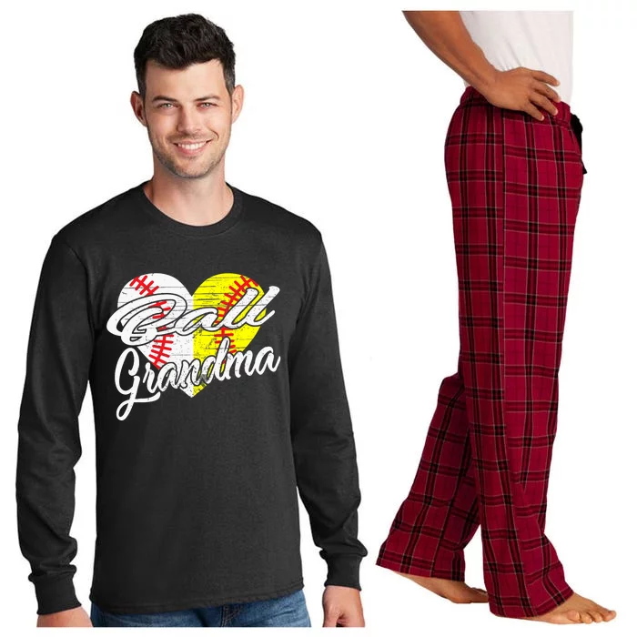 Ball Grandma Baseball Softball Heart Sport Lover Funny Gifts Long Sleeve Pajama Set