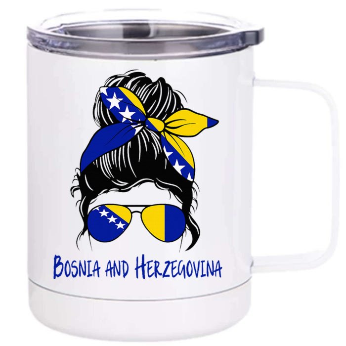 Bosnian Girl Bosniaks girl Bosnia and Herzegovina woman flag Front & Back 12oz Stainless Steel Tumbler Cup