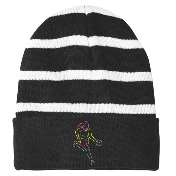 Basketball Girl Bball Basketball Striped Beanie with Solid Band