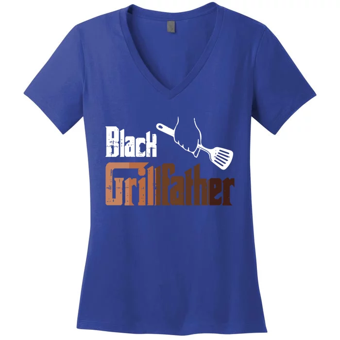 Black Grillfather Black History Month Blm Melanin Bbq Chef Cool Gift Women's V-Neck T-Shirt