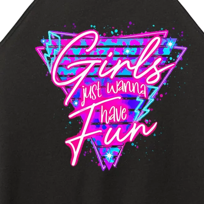 Birthday Girl Birthday Party Just Wanna Have Fun 80s Women’s Perfect Tri Rocker Tank