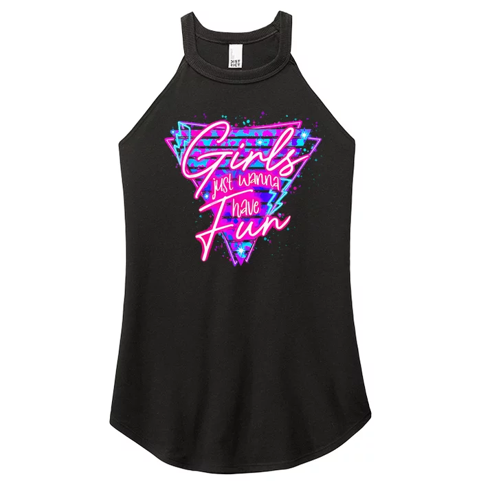 Birthday Girl Birthday Party Just Wanna Have Fun 80s Women’s Perfect Tri Rocker Tank