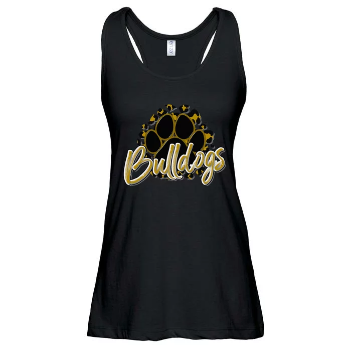 Bulldogs Gold Black Cheetah School Sports Fan Team Spirit Ladies Essential Flowy Tank