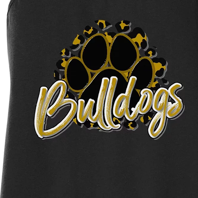 Bulldogs Gold Black Cheetah School Sports Fan Team Spirit Women's Racerback Tank