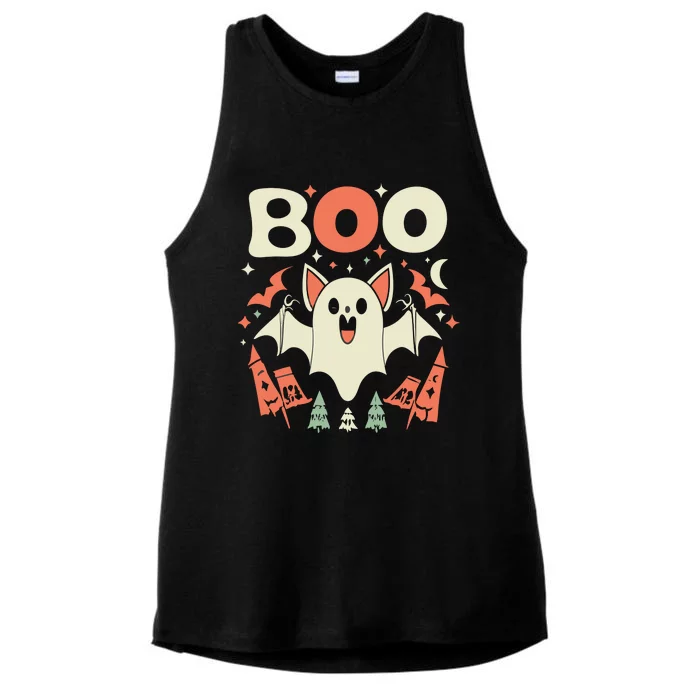 Boo Ghost Bat Retro Vintage Groovy Halloween Ladies Tri-Blend Wicking Tank