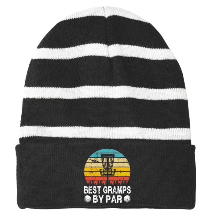 Best Gramps By Par Disc Golf Vintage Fathers Day Striped Beanie with Solid Band