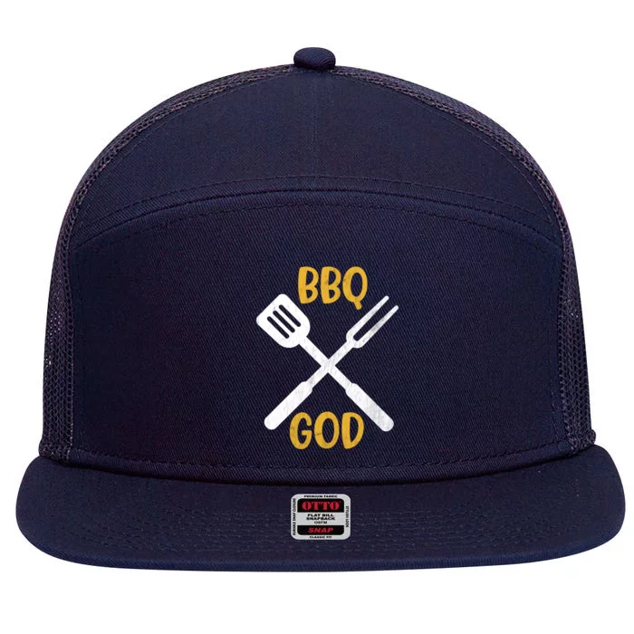 Bbq God Barbecue Father's Day Idea Gift 7 Panel Mesh Trucker Snapback Hat