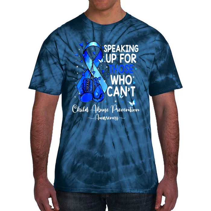 Boxing Gloves Blue Ribbon Child Abuse Prevention Awareness Tie-Dye T-Shirt