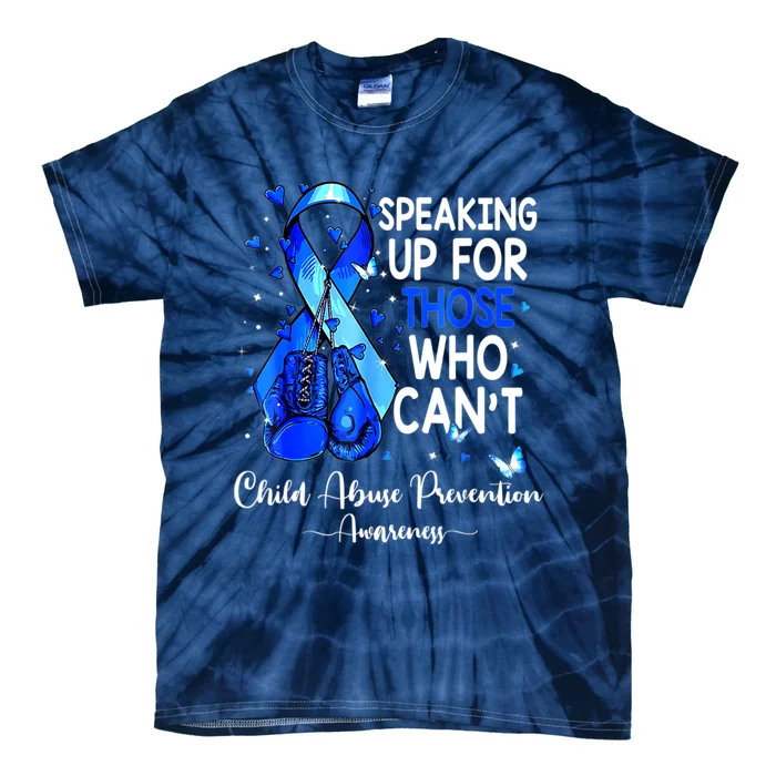 Boxing Gloves Blue Ribbon Child Abuse Prevention Awareness Tie-Dye T-Shirt