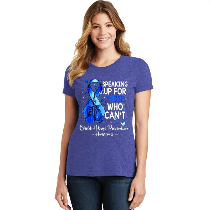 Boxing Gloves Blue Ribbon Child Abuse Prevention Awareness Women's T-Shirt