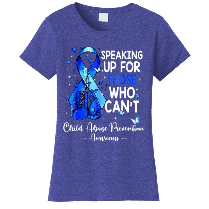 Boxing Gloves Blue Ribbon Child Abuse Prevention Awareness Women's T-Shirt