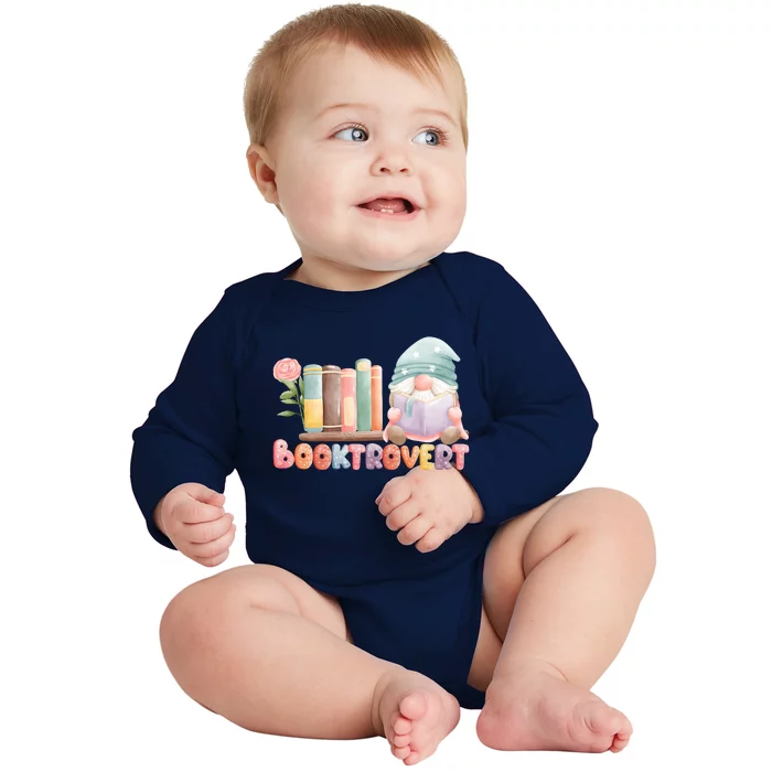 Booktrovert Gnome Book Lovers Gnome Reading A Book Cute Baby Long Sleeve Bodysuit